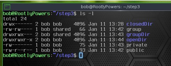 directory listing in long format