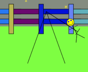 Mr. Smiley at the other end of a swing